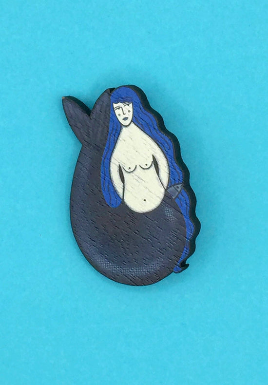 Wooden Mermaid Pin Brooch / Nautical Pin Badge