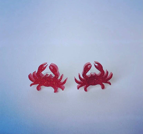 Mini glittery resin sealife stud earrings - whale, crab, lobster