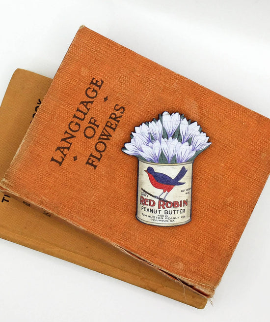 Vintage Flower Wooden Pin Badge-Crocus