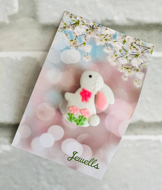 Cute pastel resin Bunny Rabbt floral brooch