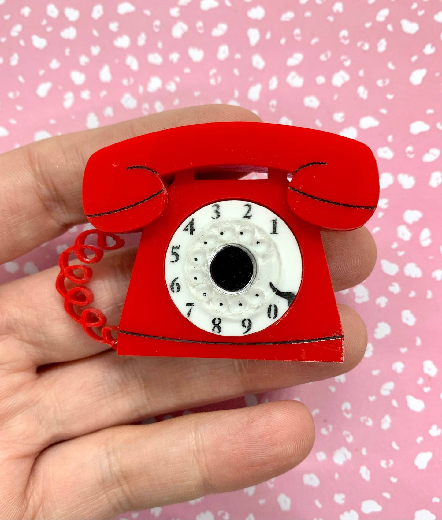 Red Retro Telephone Brooch