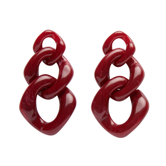 Statement Marble Graduated Chain Earrings Ruby Red