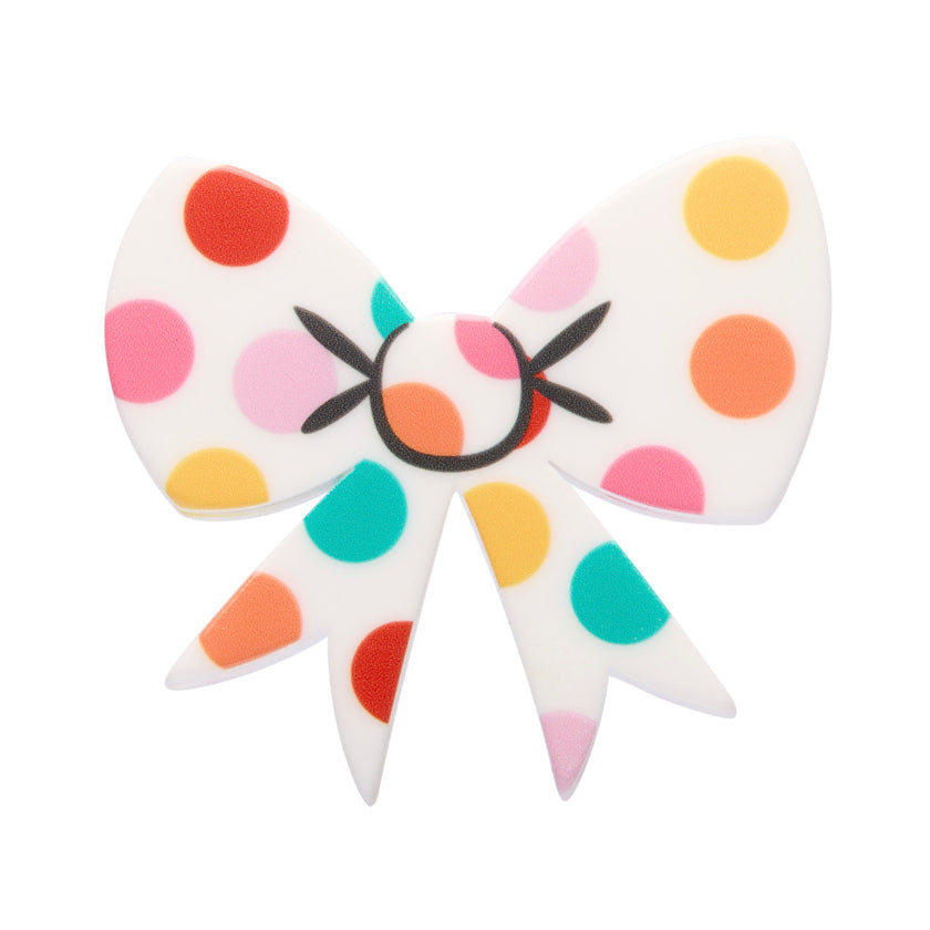 Polka Dot Bow Mini Brooch - White (on card backing)