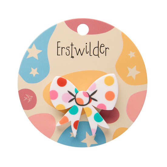 Polka Dot Bow Mini Brooch - White (on card backing)