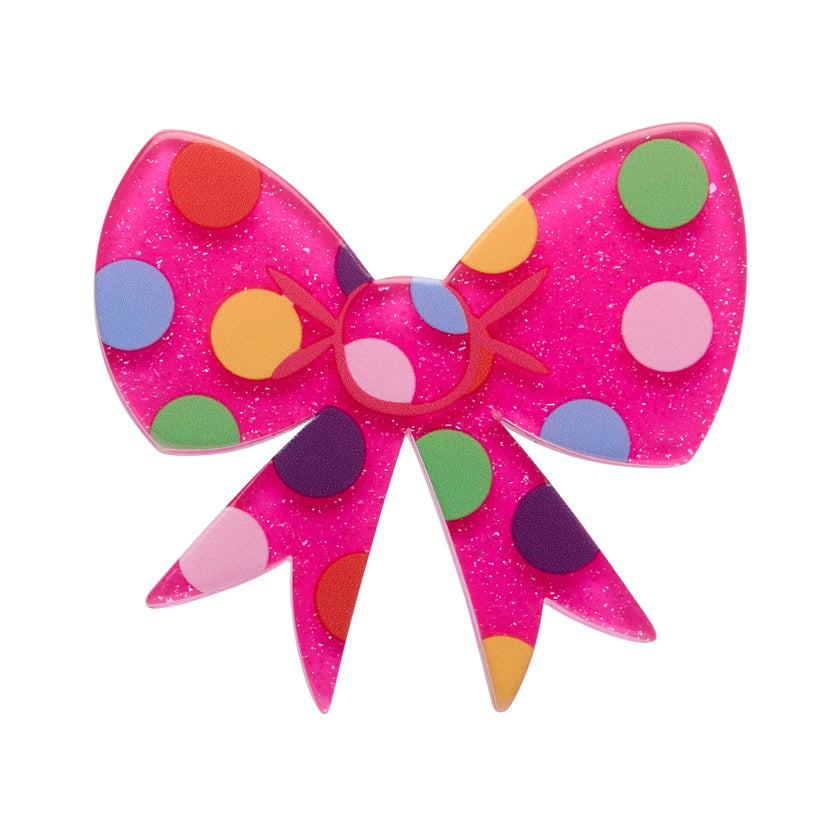 Polka Dot Bow Mini Brooch - PInk (on card backing)
