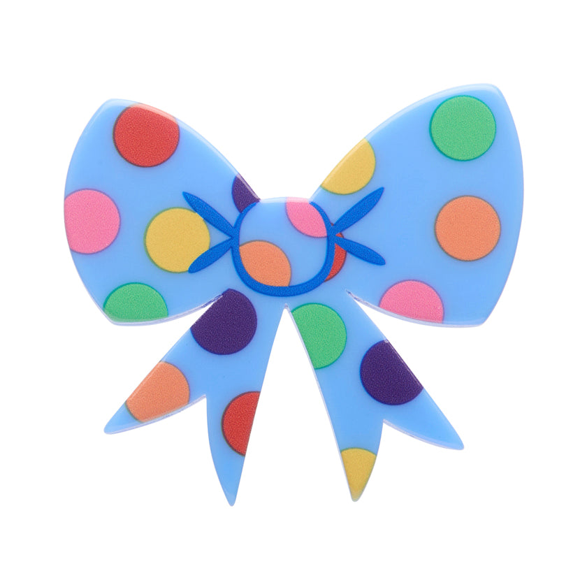 Polka Dot Bow Mini Brooch - Blue (on card backing)