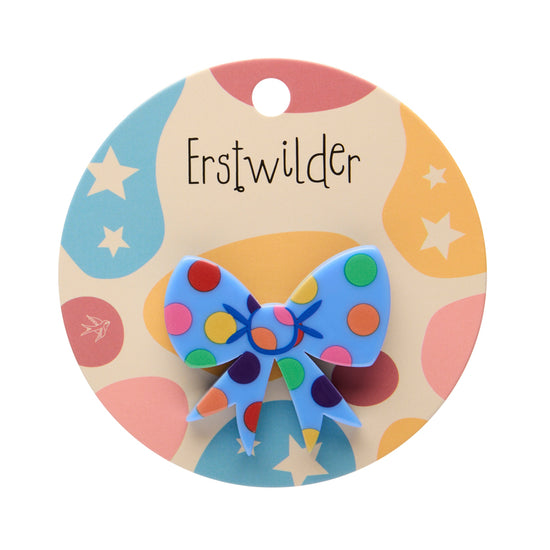 Polka Dot Bow Mini Brooch - Blue (on card backing)