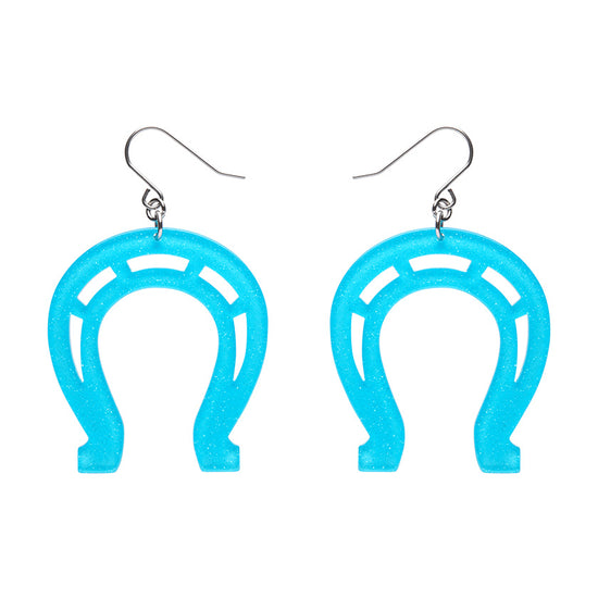 Horseshoe Glitter Resin Earrings Blue SALE