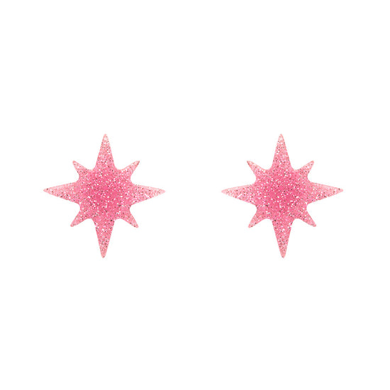 Atomic Star Glitter Stud Earrings Pink
