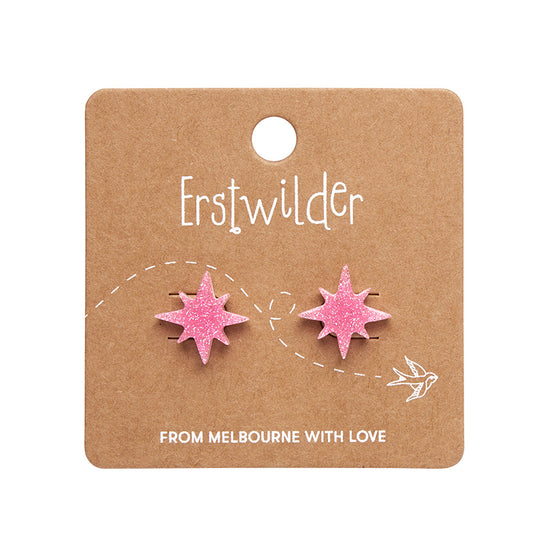 Atomic Star Glitter Stud Earrings Pink