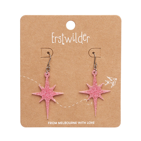 Load image into Gallery viewer, Atomic Star Glitter Drop Earrings Pink
