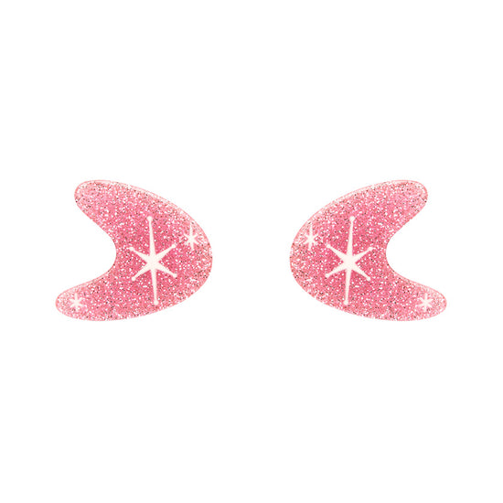 Load image into Gallery viewer, Atomic Boomerang Glitter Stud Earrings Pink
