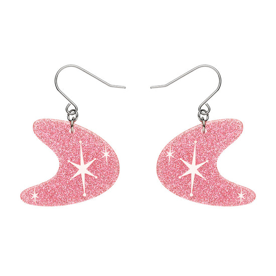Atomic Boomerang Glitter Drop Earrings Pink