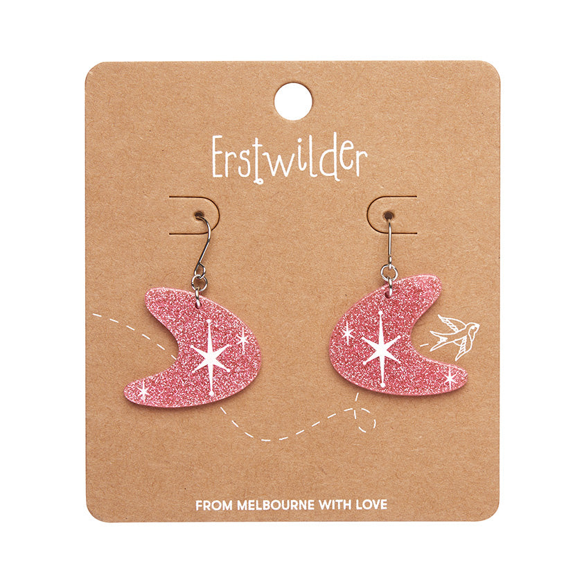 Load image into Gallery viewer, Atomic Boomerang Glitter Drop Earrings Pink

