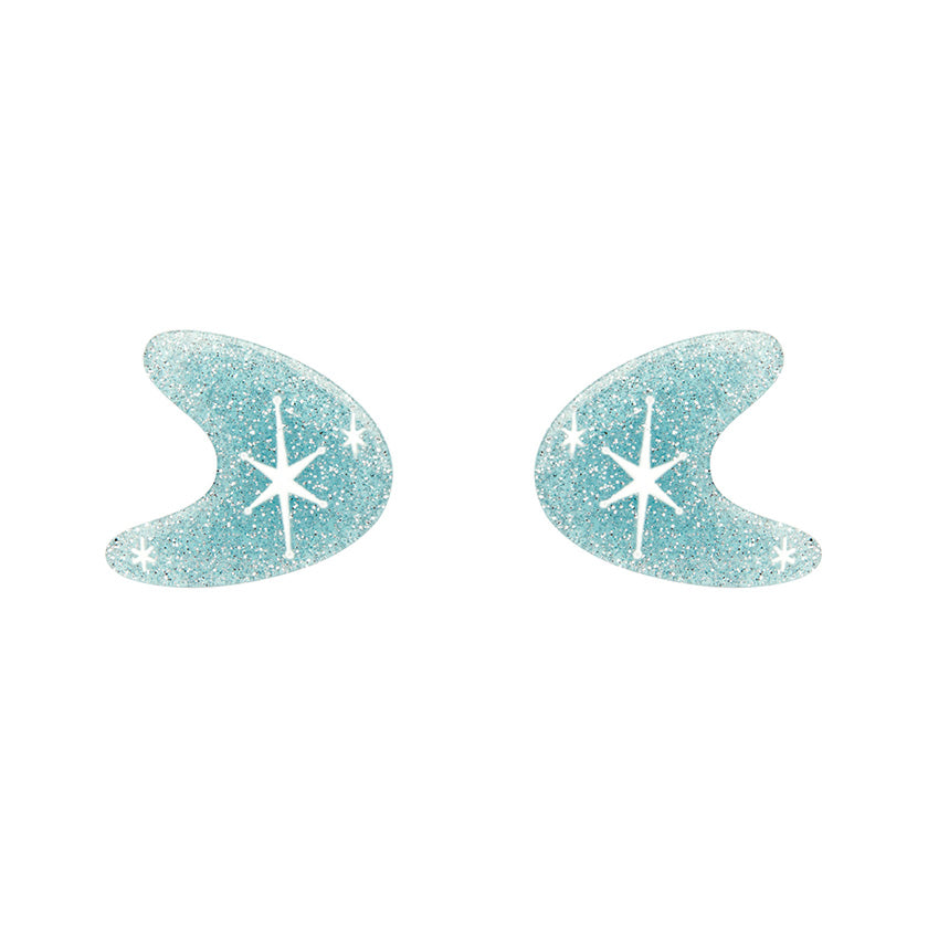 Atomic Boomerang Glitter Stud Earrings Blue