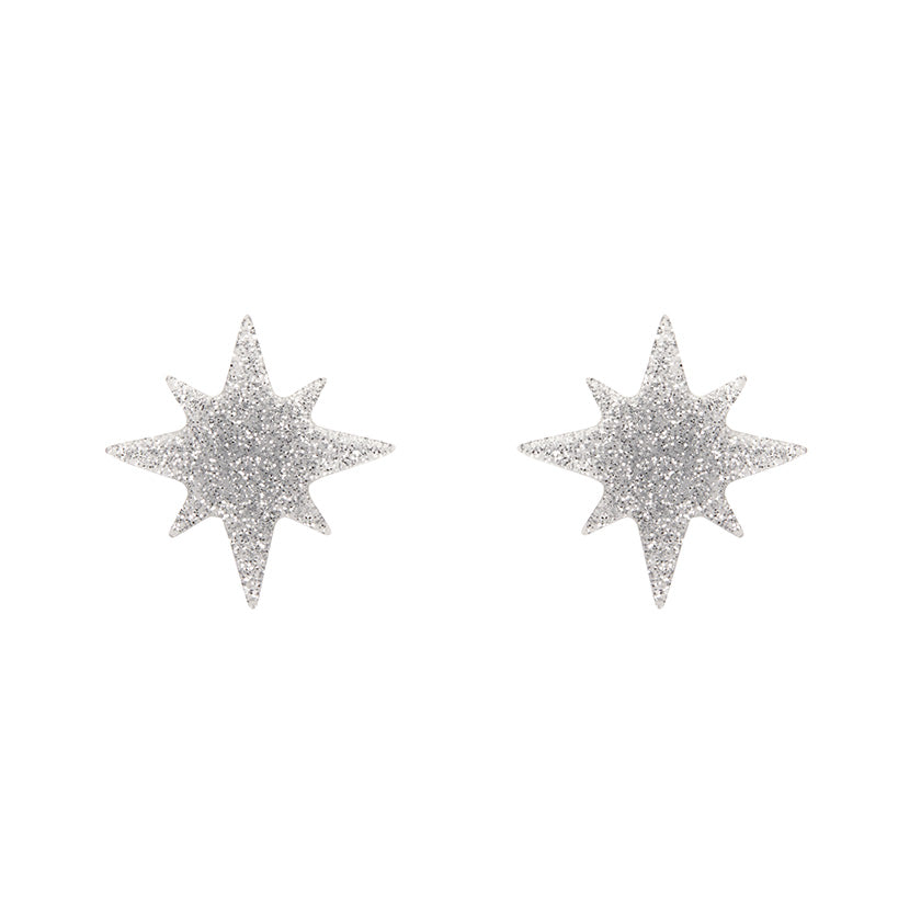 Atomic Star Glitter Stud Earrings Silver