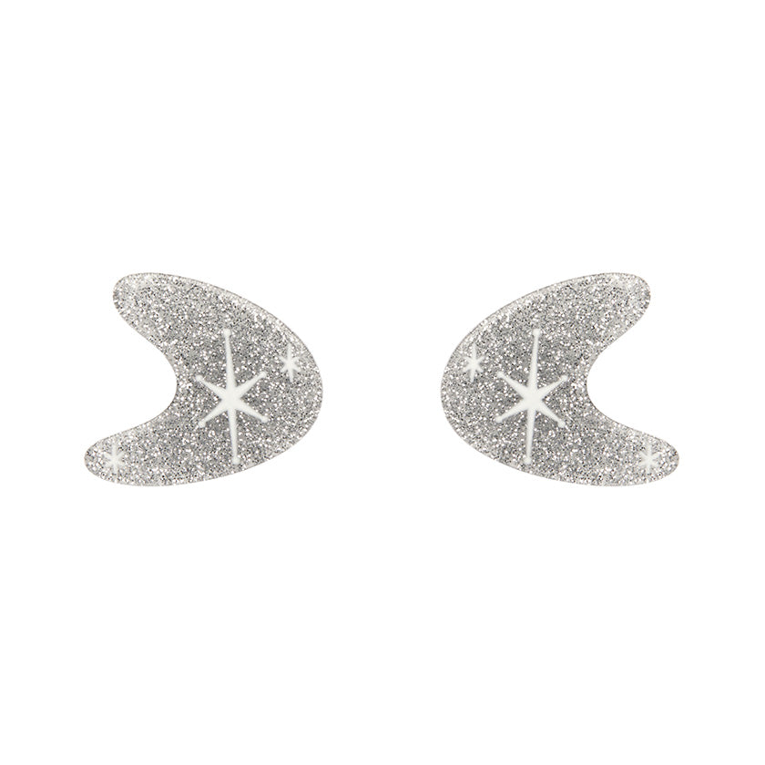 Atomic Boomerang Glitter Stud Earrings Silver