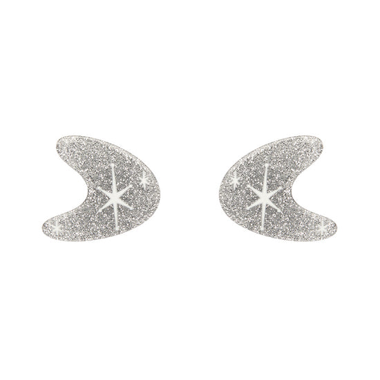 Atomic Boomerang Glitter Stud Earrings Silver