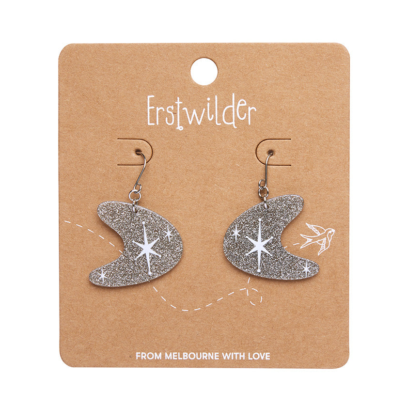 Load image into Gallery viewer, Atomic Boomerang Glitter Drop Earrings Silver
