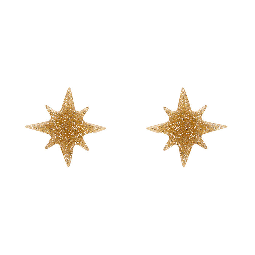 Atomic Star Glitter Stud Earrings Gold