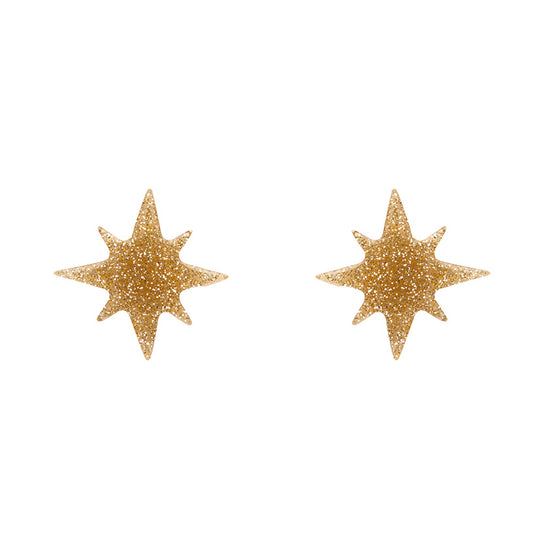 Atomic Star Glitter Stud Earrings Gold