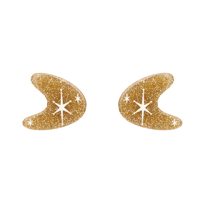 Atomic Boomerang Glitter Stud Earrings Gold