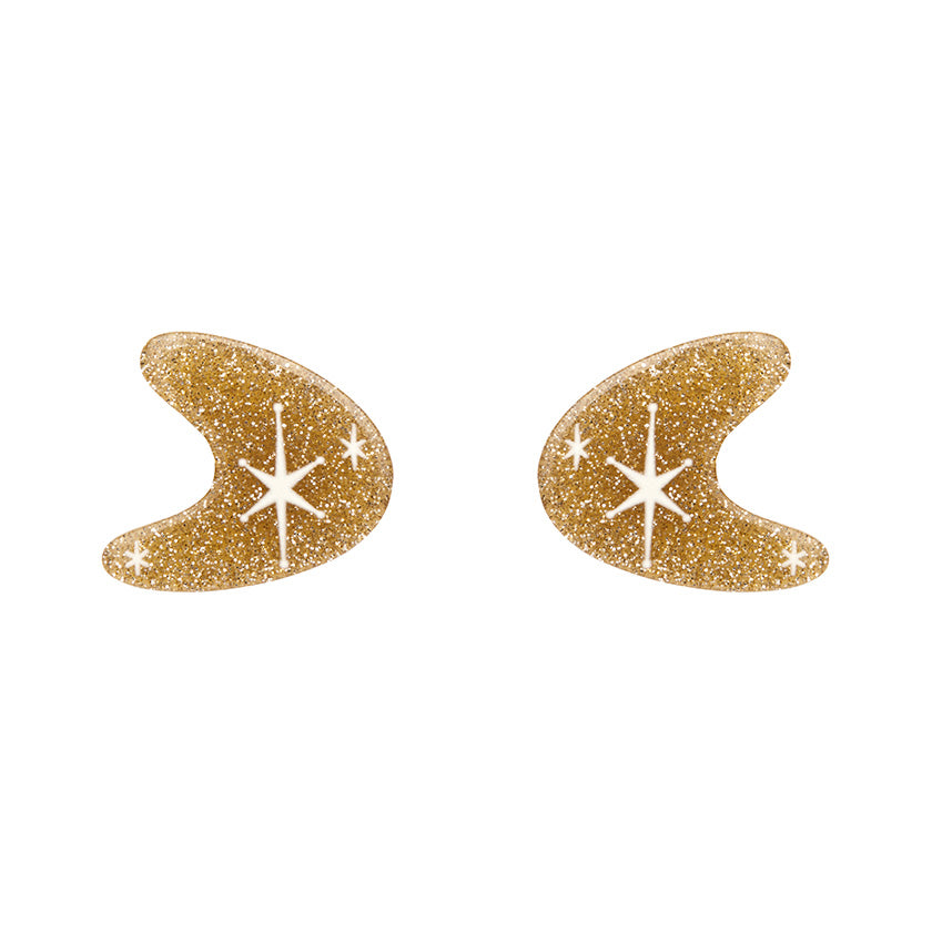 Atomic Boomerang Glitter Stud Earrings Gold SALE was £6.50