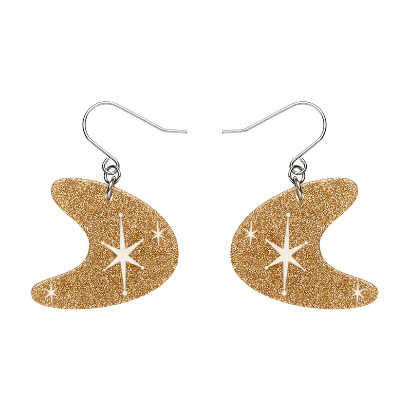 Atomic Boomerang Glitter Drop Earrings Gold