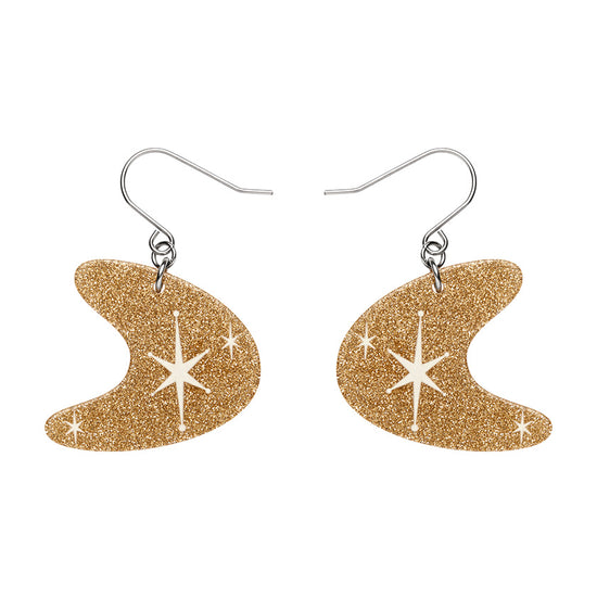 Atomic Boomerang Glitter Drop Earrings Gold