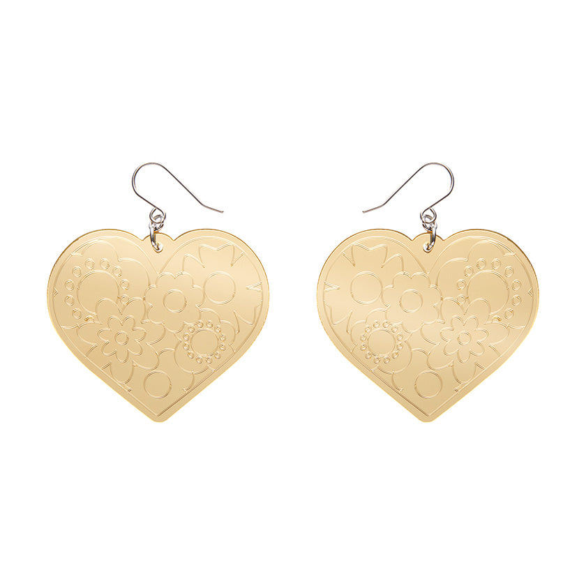 Load image into Gallery viewer, Love Heart Mirror Drop Earrings Gold
