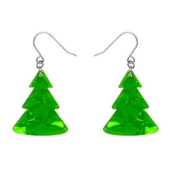 Green tree ripple dangle earrings