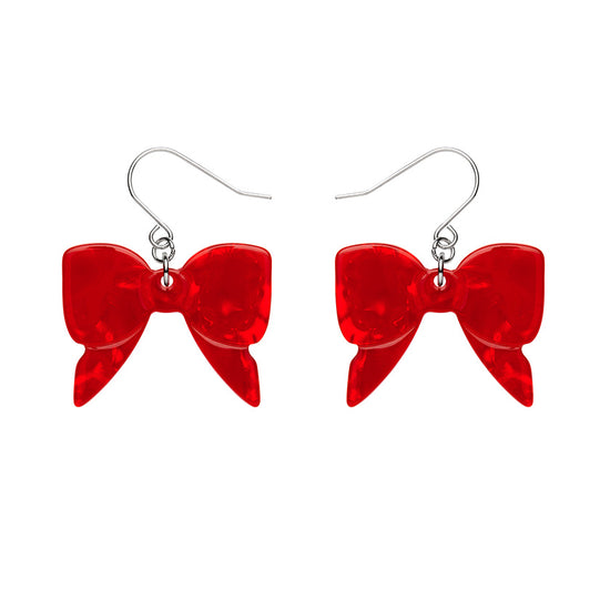 Red bow ripple drop earrings