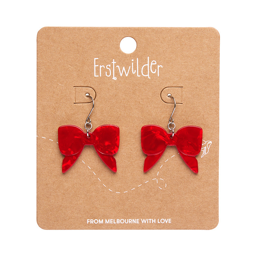 Red bow ripple drop earrings