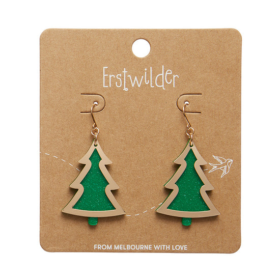 Green Tree Dangle Earrings - Gold