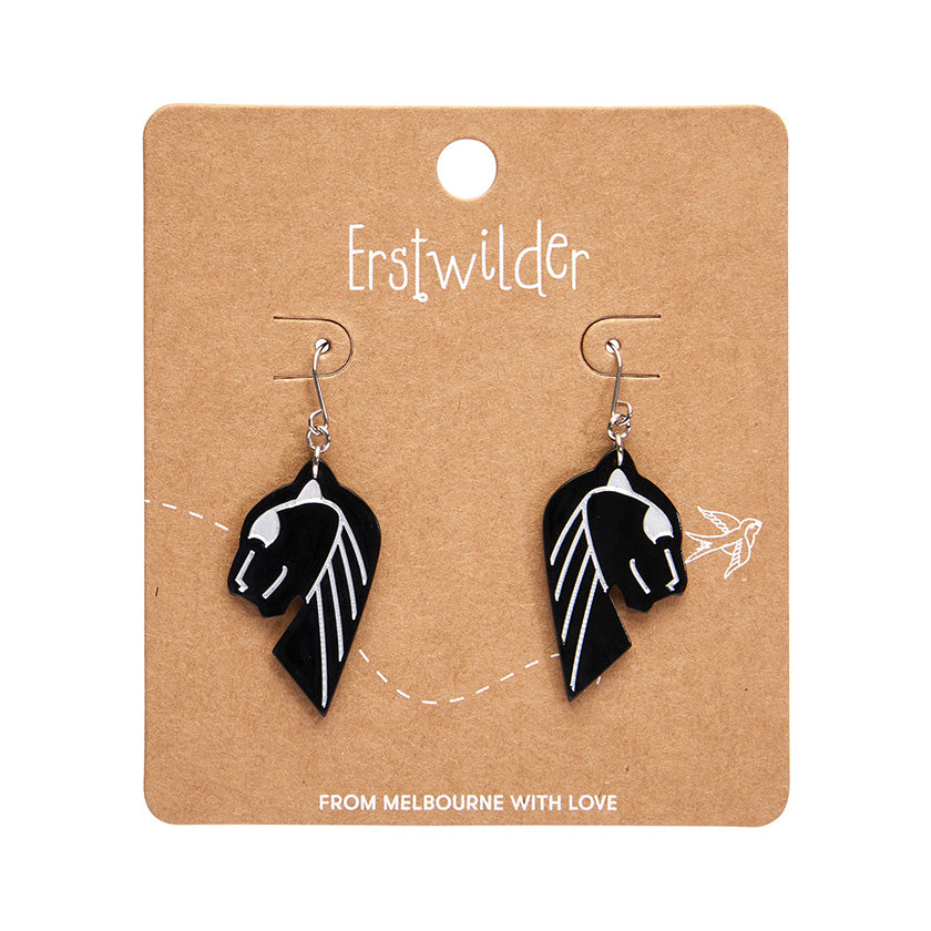 Jaguar Solid Black Resin Drop Earrings - Silver