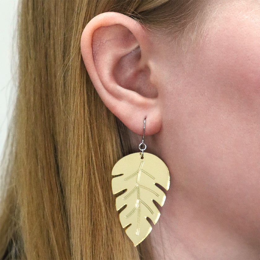 Large Leaf Essential Drop Earrings - Gold