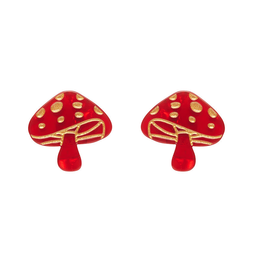 Mushroom Stud Earrings - Red