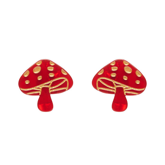 Mushroom Stud Earrings - Red