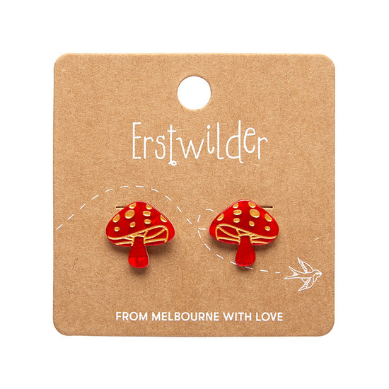 Mushroom Stud Earrings - Red