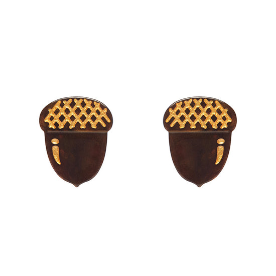 Acorn Studs Earrings - Brown