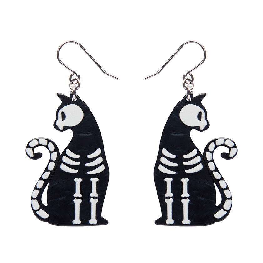 Bone Kitty Drop Earrings Black