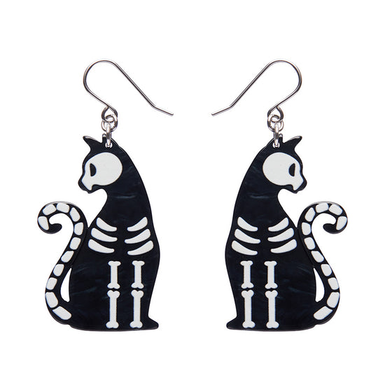 Bone Kitty Drop Earrings Black