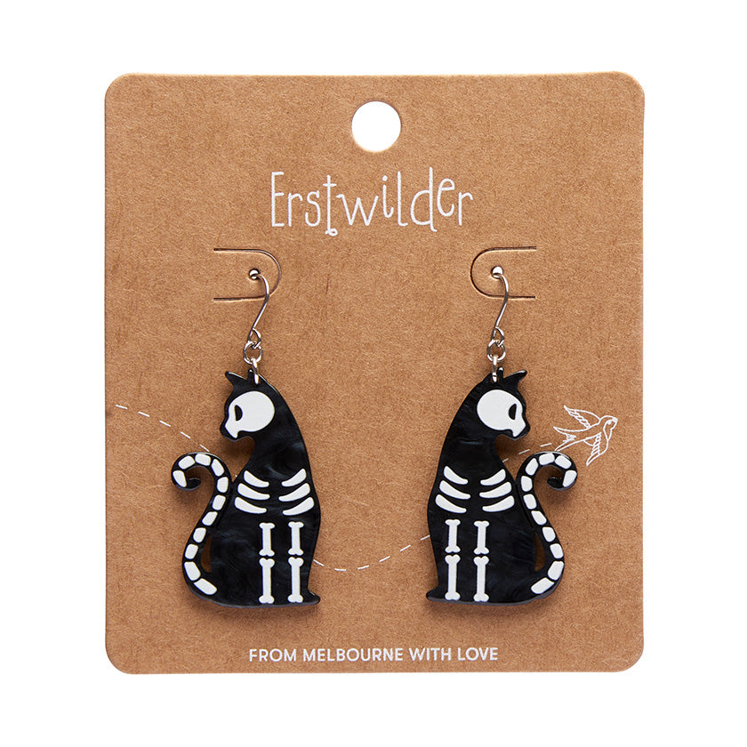 Bone Kitty Drop Earrings Black