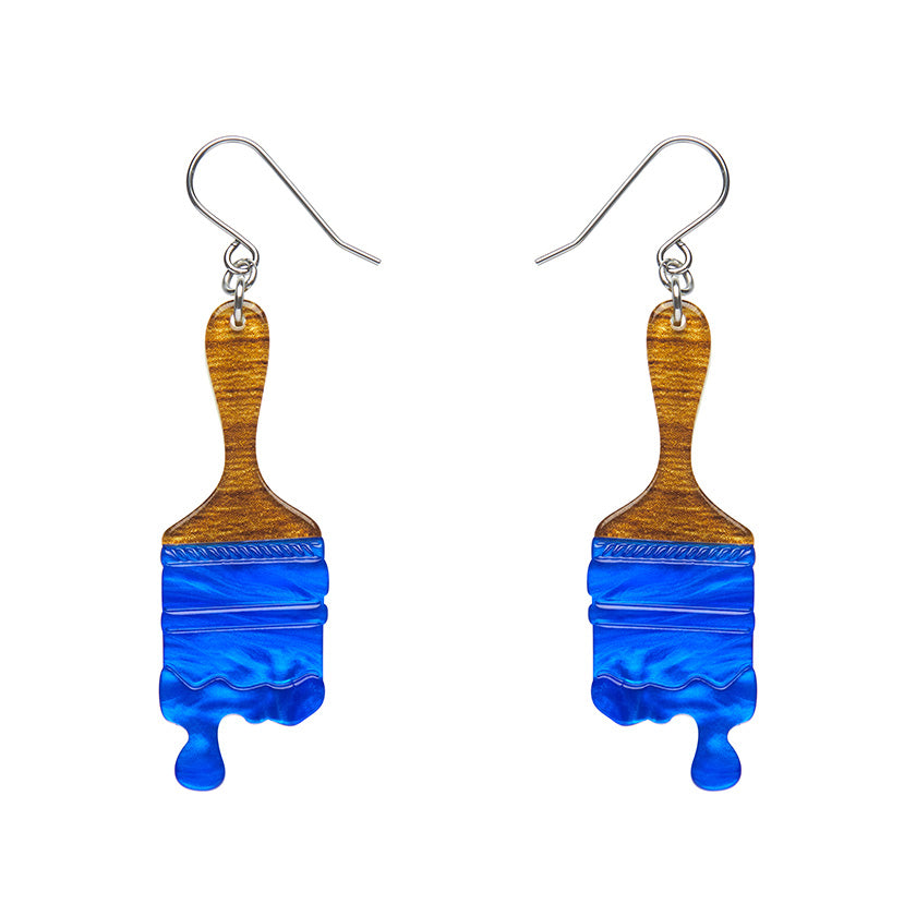 Paint brush ripple drop earrings - blue