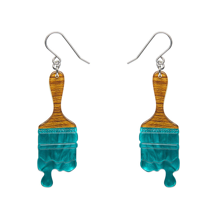 Paint brush ripple drop earrings - teal