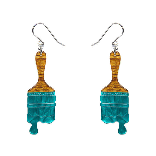 Paint brush ripple drop earrings - teal