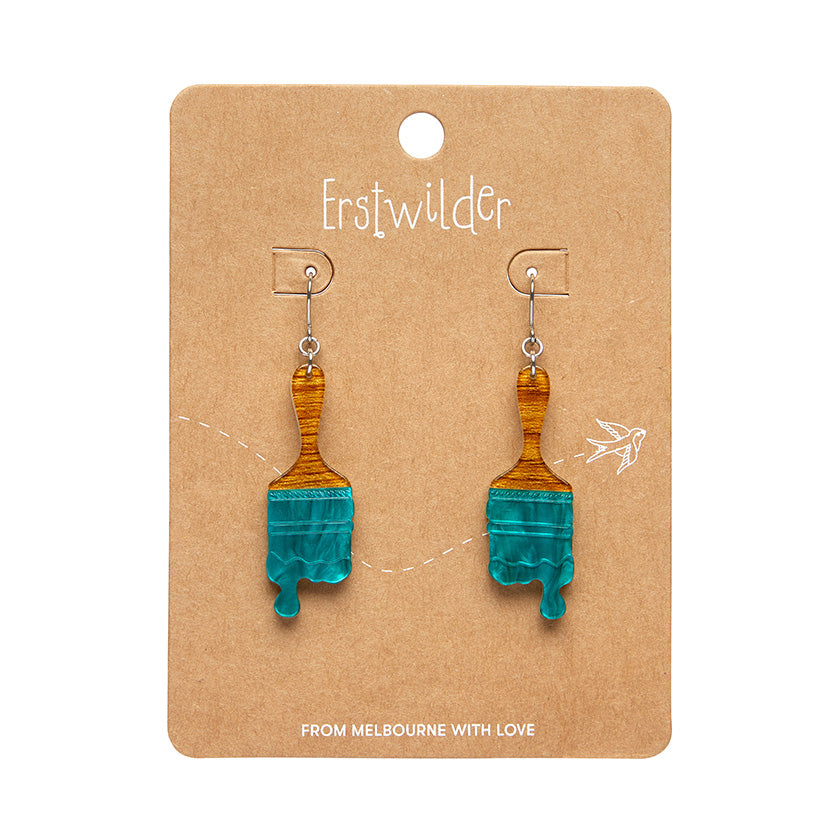 Paint brush ripple drop earrings - teal