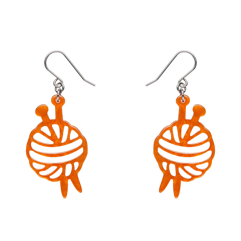 Ball of Yarn Ripple Drop Earrings - Orange