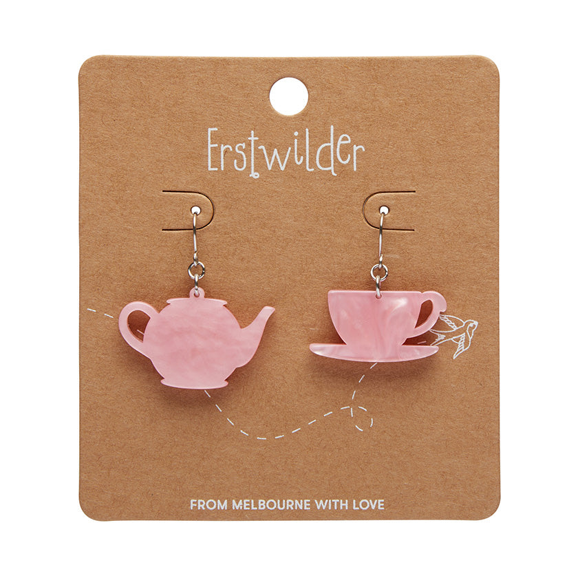 Tea Set Drop Earrings - Pink