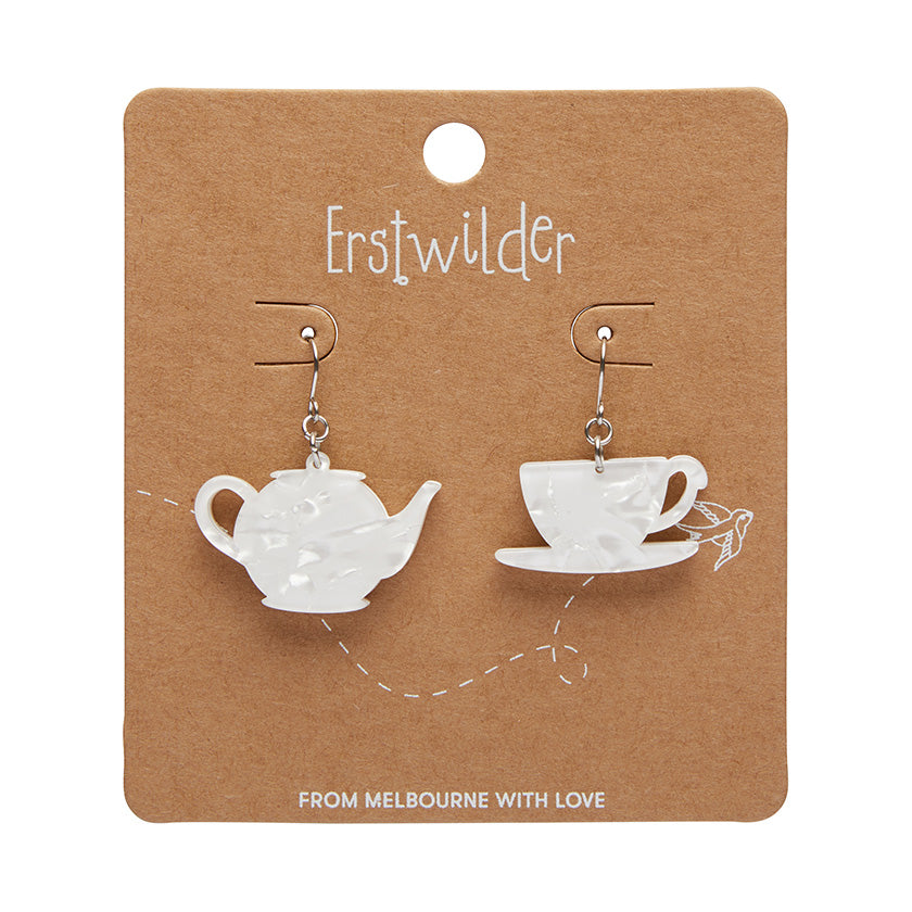 Tea Set Drop Earrings - White